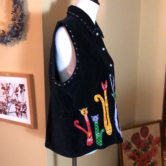Vintage DRESS BARN Size 1X Embroidered Cat Kitty Kitten Patch Velvet Cotton NWOT - Picture 5 of 16